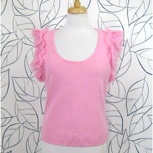 Bailey/44 Ruffle Sleeved Ribbed Top, Pink, Size XL
